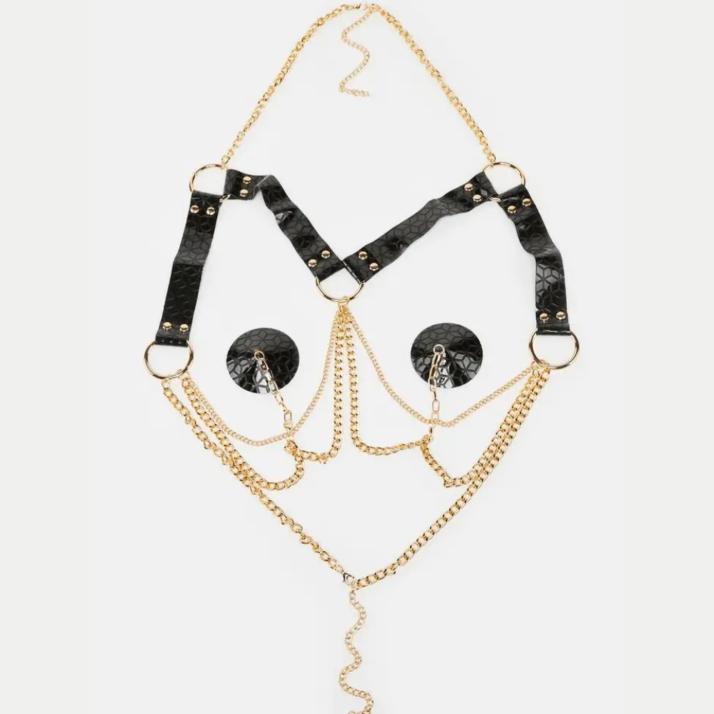 Open Bust Chain Harness with Nipple Pasties