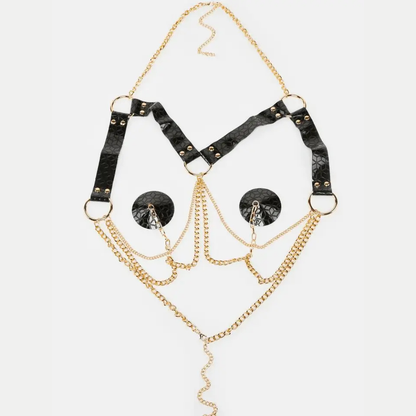 Open Bust Chain Harness with Nipple Pasties