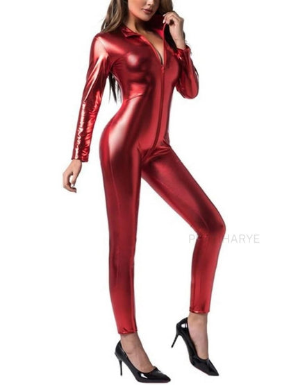 Faux Leather Metallic Catsuit