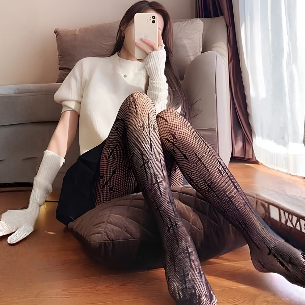 Cross Pattern Fishnet Pantyhose