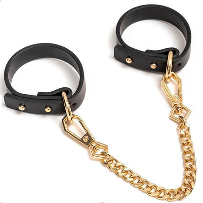 Leather Wrist Cuffs with Gold Chain