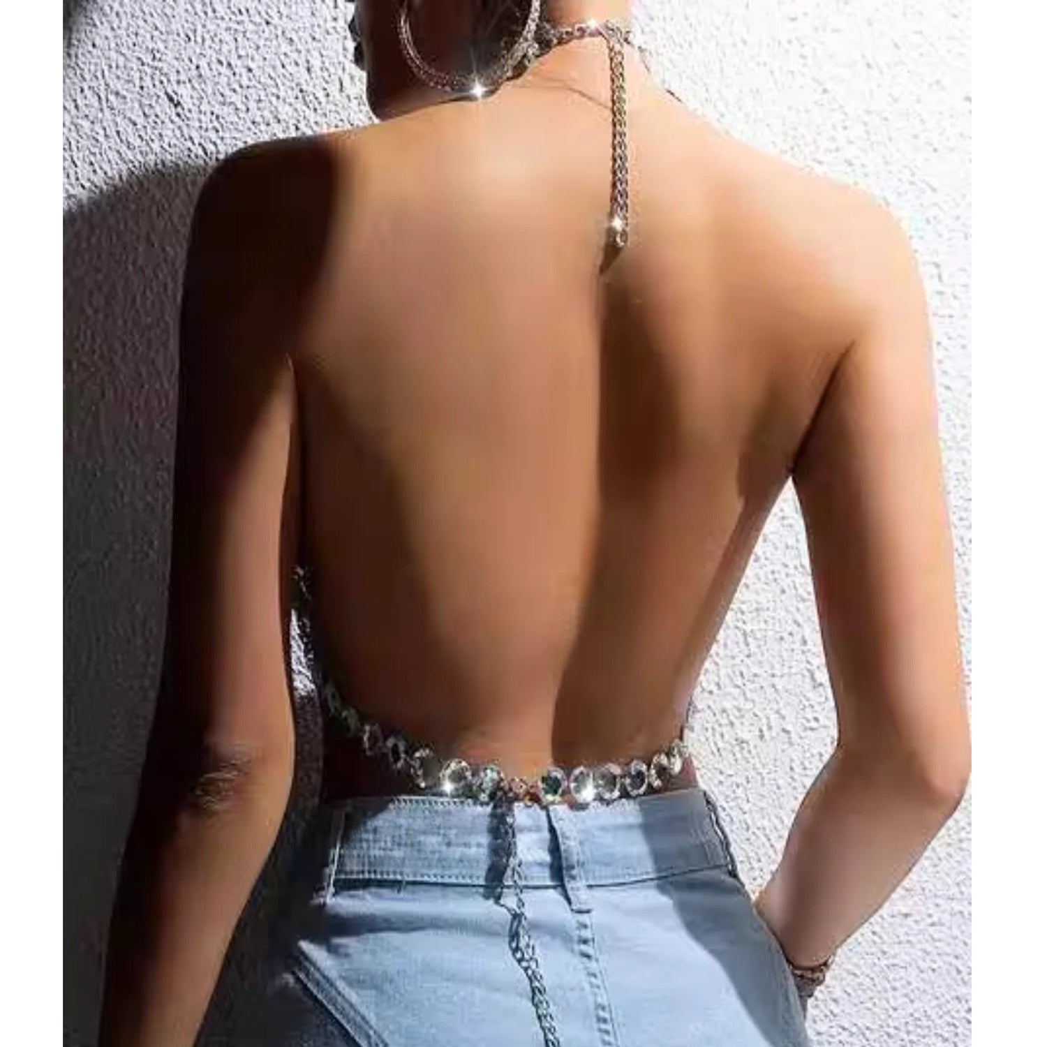 Silver Diamond Crystal Halter Bralette