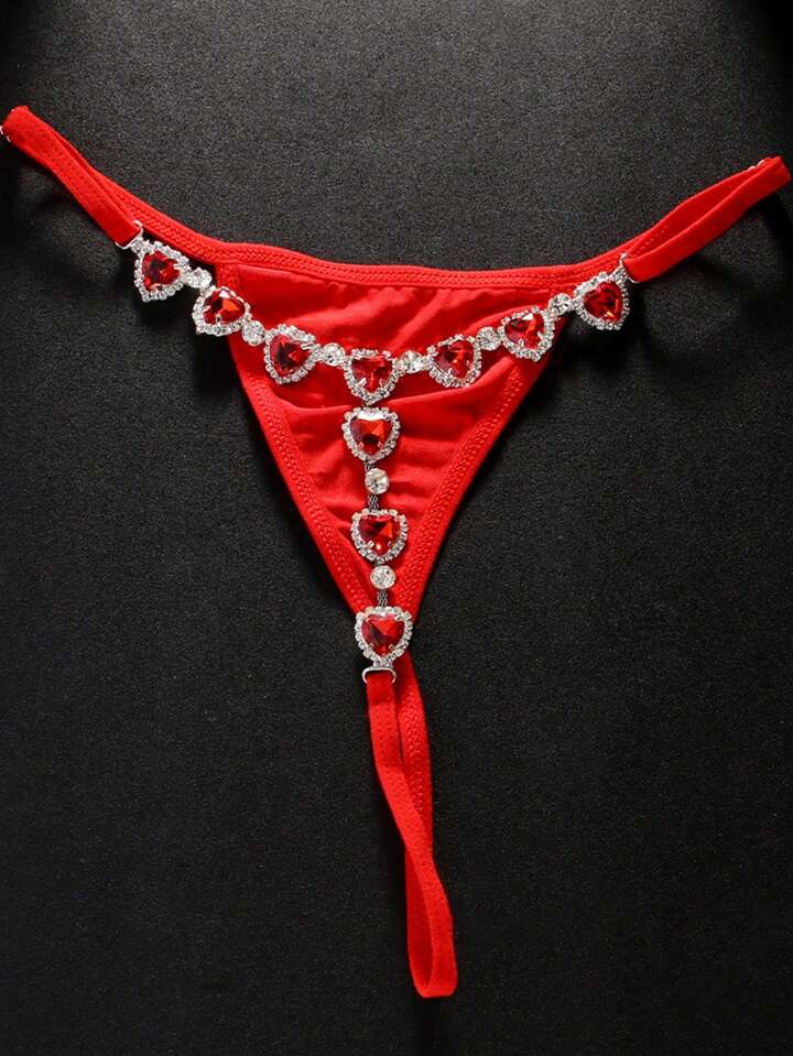 Red Bejeweled Heart Designer Thong
