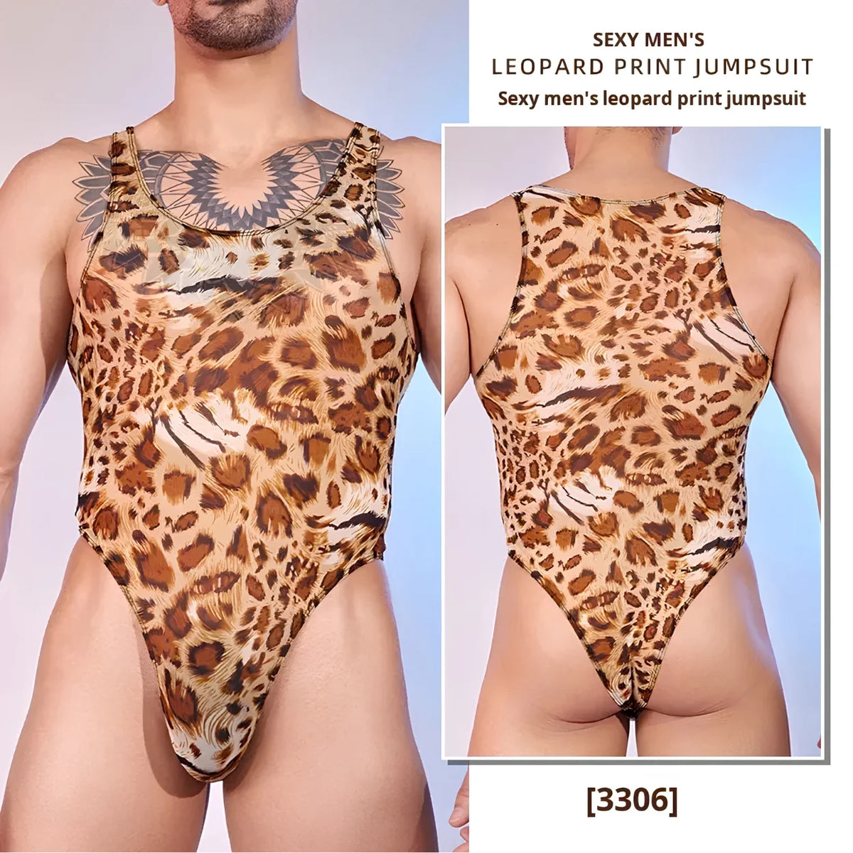 Men’s Leopard Print Sleeveless Bodysuit