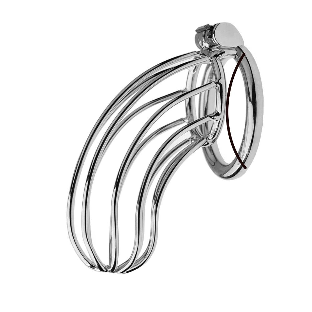 Curved Steel Men Chastity Cage with Curved Ring
