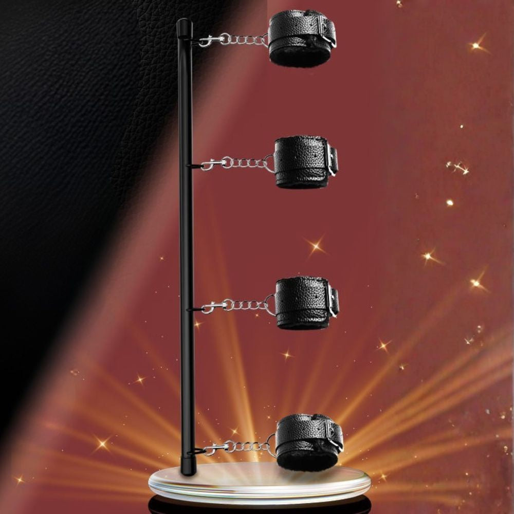 Black Steel Spreader Bar with wrist &amp; Ankle Cuffs Set