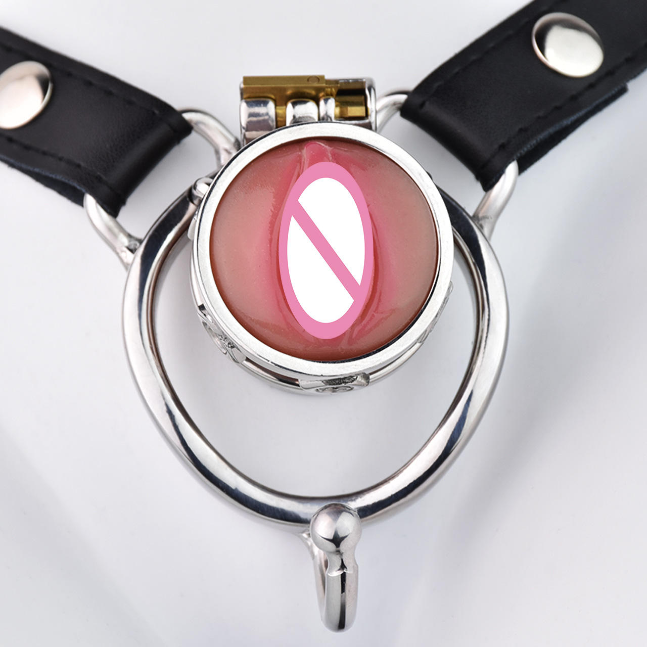 Steel Chastity Cage Device with Belt &amp; Realistic Vagina