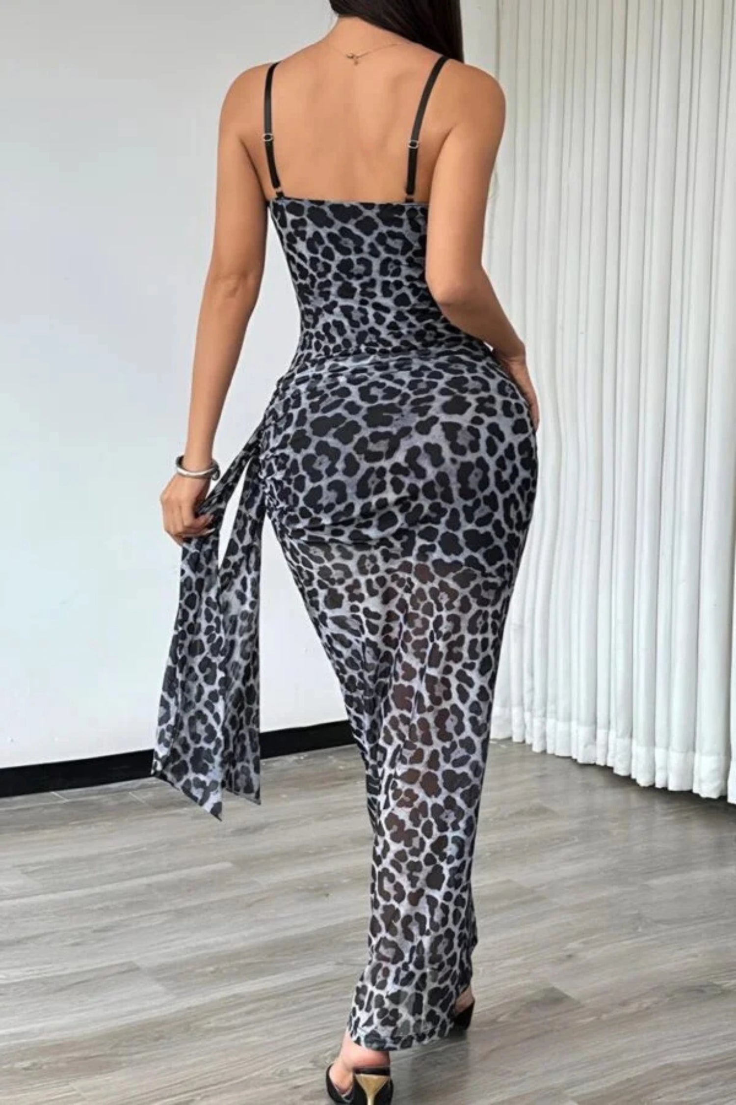 Sexy Leopard Print Lace Corset Midi Dress for Women