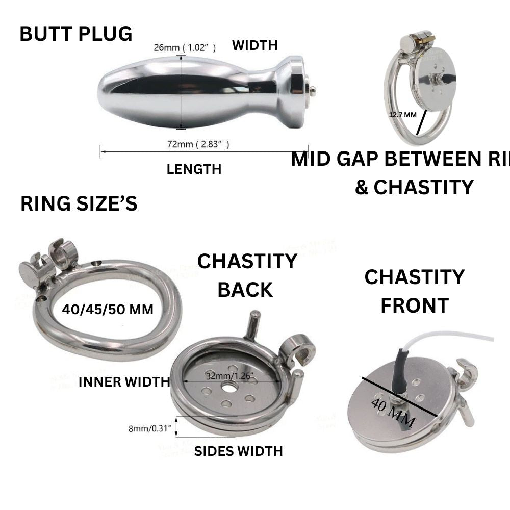 Electric Steel Flat Chastity Cage with Anal/butt Plug