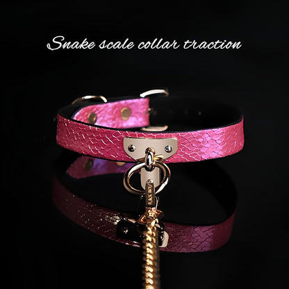 Pink Snake Skin Neck Collar Leash Set