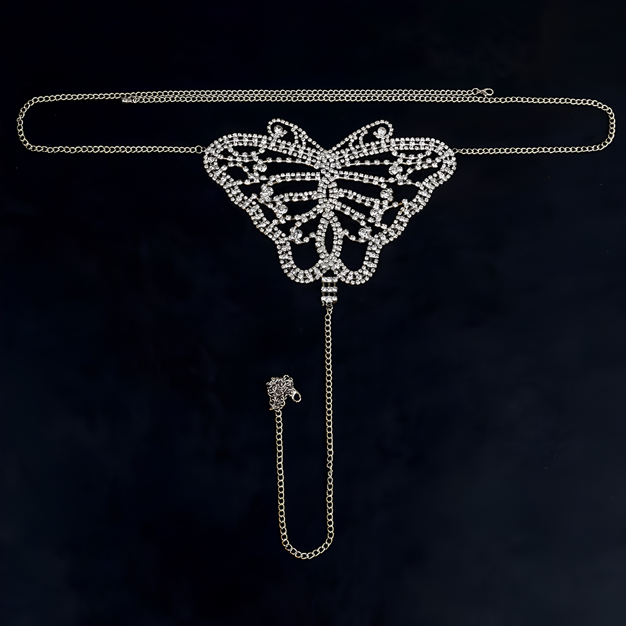 Crystal Butterfly Silver Chain Sexy Thong