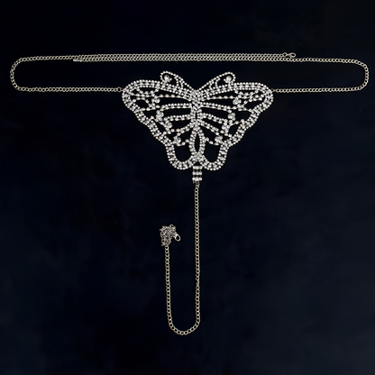 Crystal Butterfly Silver Chain Sexy Thong