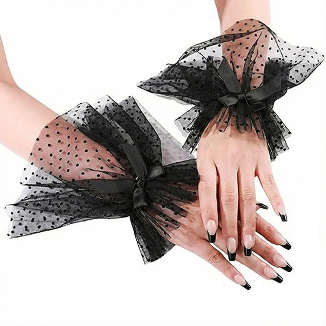 Mesh Flare Polka Dot Short Hand Gloves