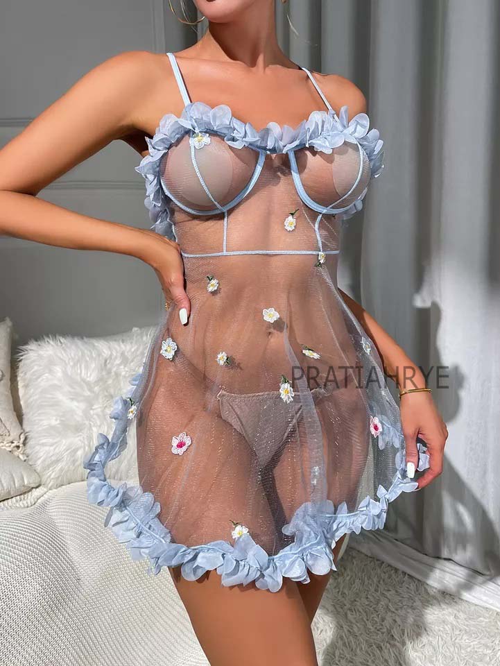 Ruffle Sheer Babydoll Dress