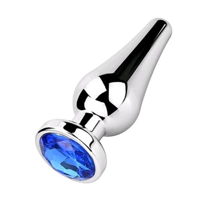 Premium Stainless Steel Silver Anal Plug Blue Jewel
