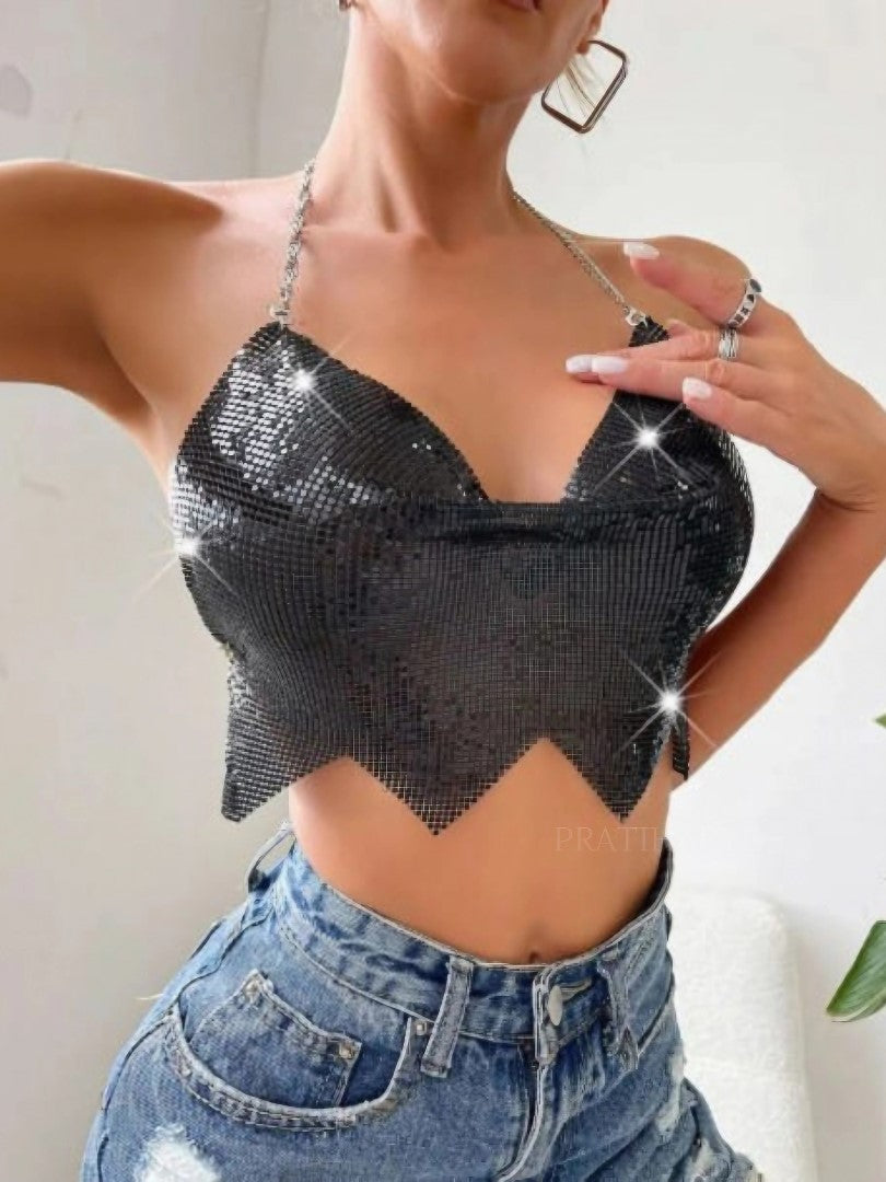 Sequin Sparkle Cowl Neck Top/Bra