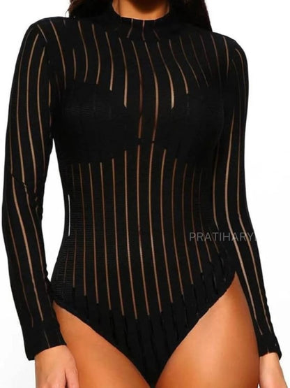 Stripped Sheer Bodysuit