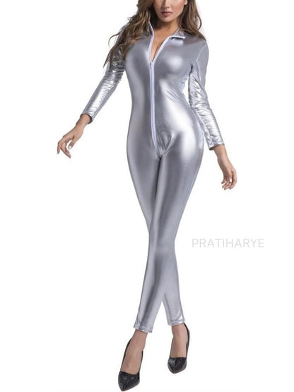 Faux Leather Metallic Catsuit