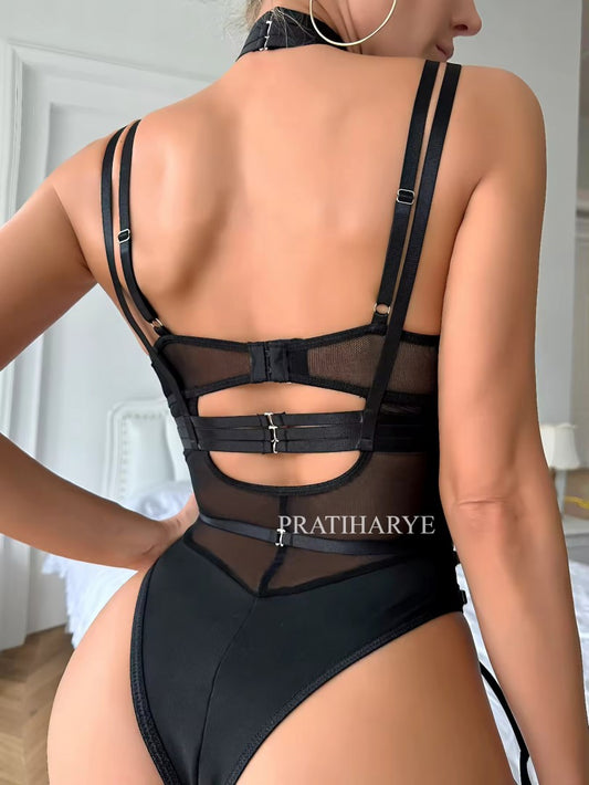 Strappy Harness Bodysuit Lingerie Model