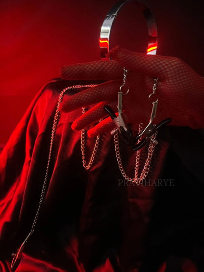 BDSM Metal Collar with Nipple Clamps