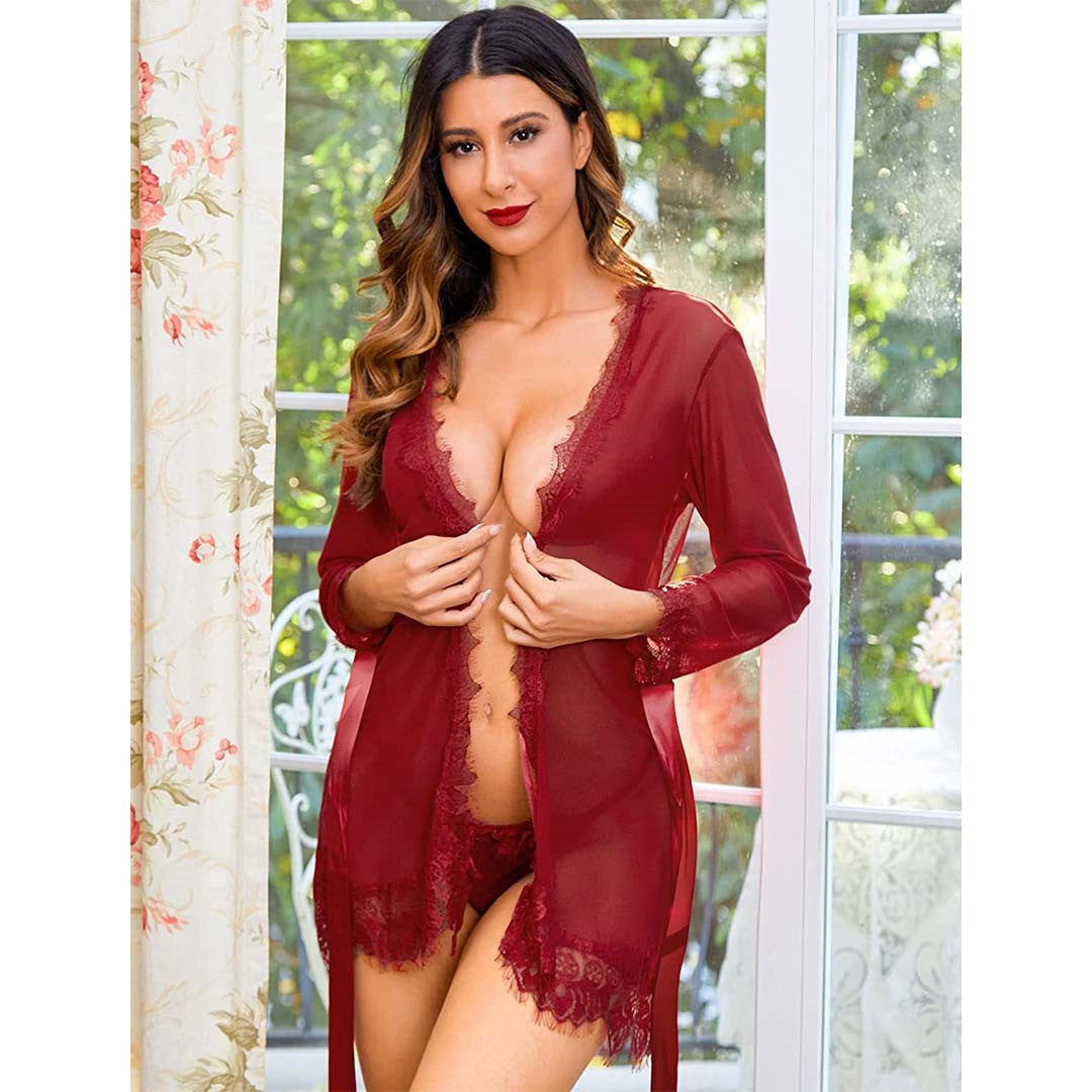 Mesh Lace Kimono Robe