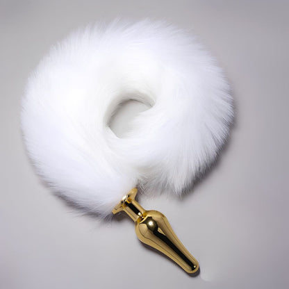 Premium Snow Fox Tail Steel Golden Butt Plug
