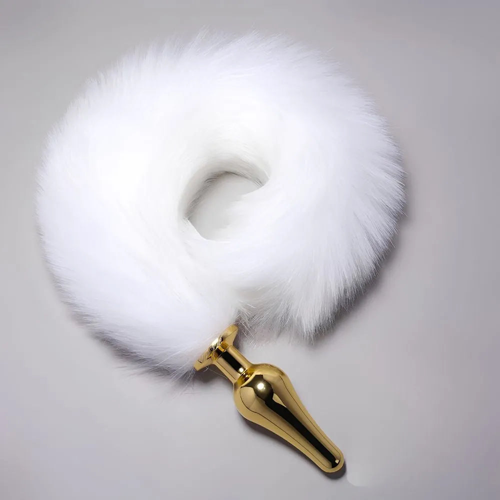 Premium Snow Fox Tail Steel Golden Butt Plug