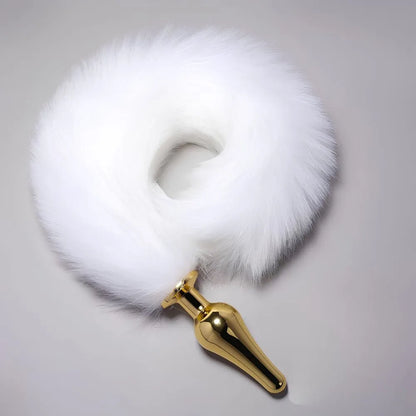 Premium Snow Fox Tail Steel Golden Butt Plug