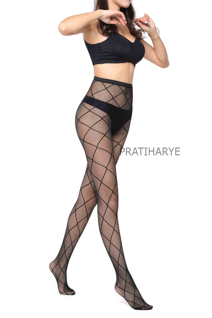 Lace Pattern High Waist Fishnet Pantyhose Stocking - D7