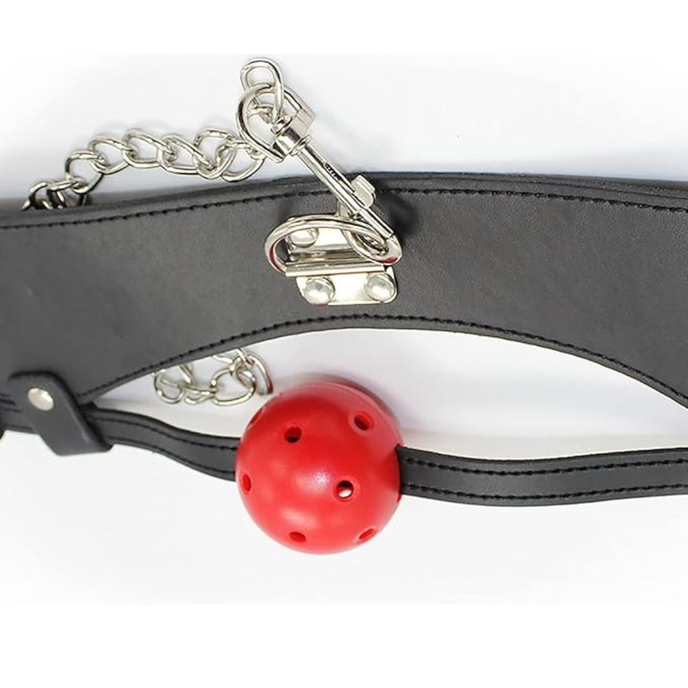 Adult Neck collar with gag Ball with &amp; chain Leash