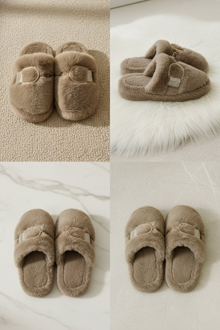 Luxe Furry Buckle Bridal Slippers