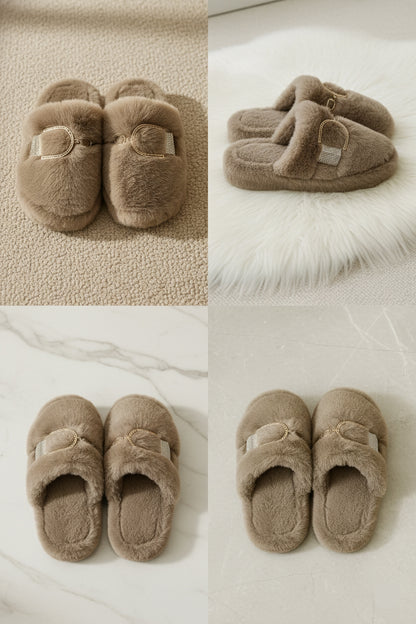 Luxe Furry Buckle Bridal Slippers