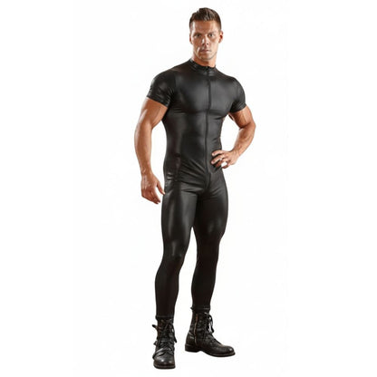 Men Pu Leather Half Sleeve Jumpsuit Matt Finish