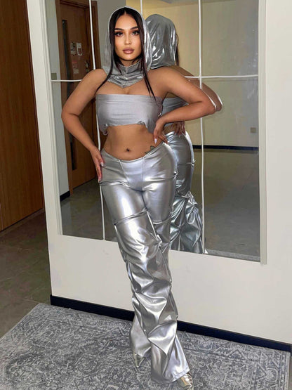 Silver Metallic Faux Leather Pants