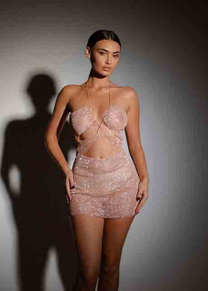 Sexy Shimmering Rhinestone One-Piece Mini Dress