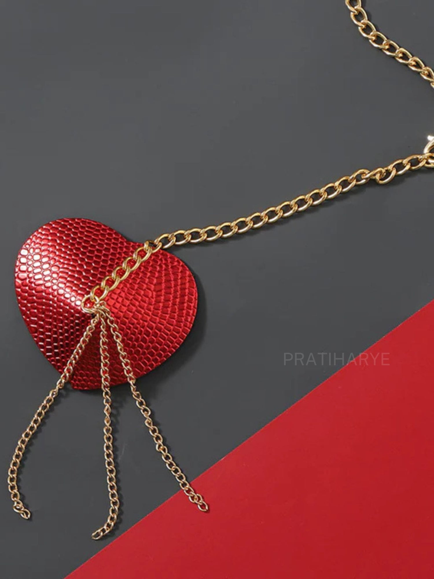 Neck choker with attached Chain Heart Nipple Cover