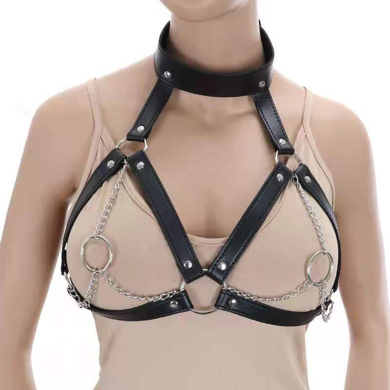 Sexy Leather Chains Harness