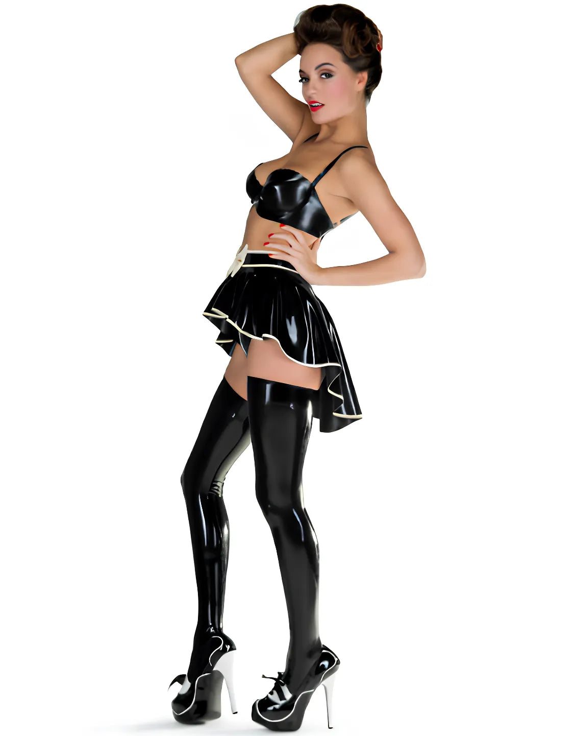 Handmade Premium Mold Latex Mini Skirt with Bow