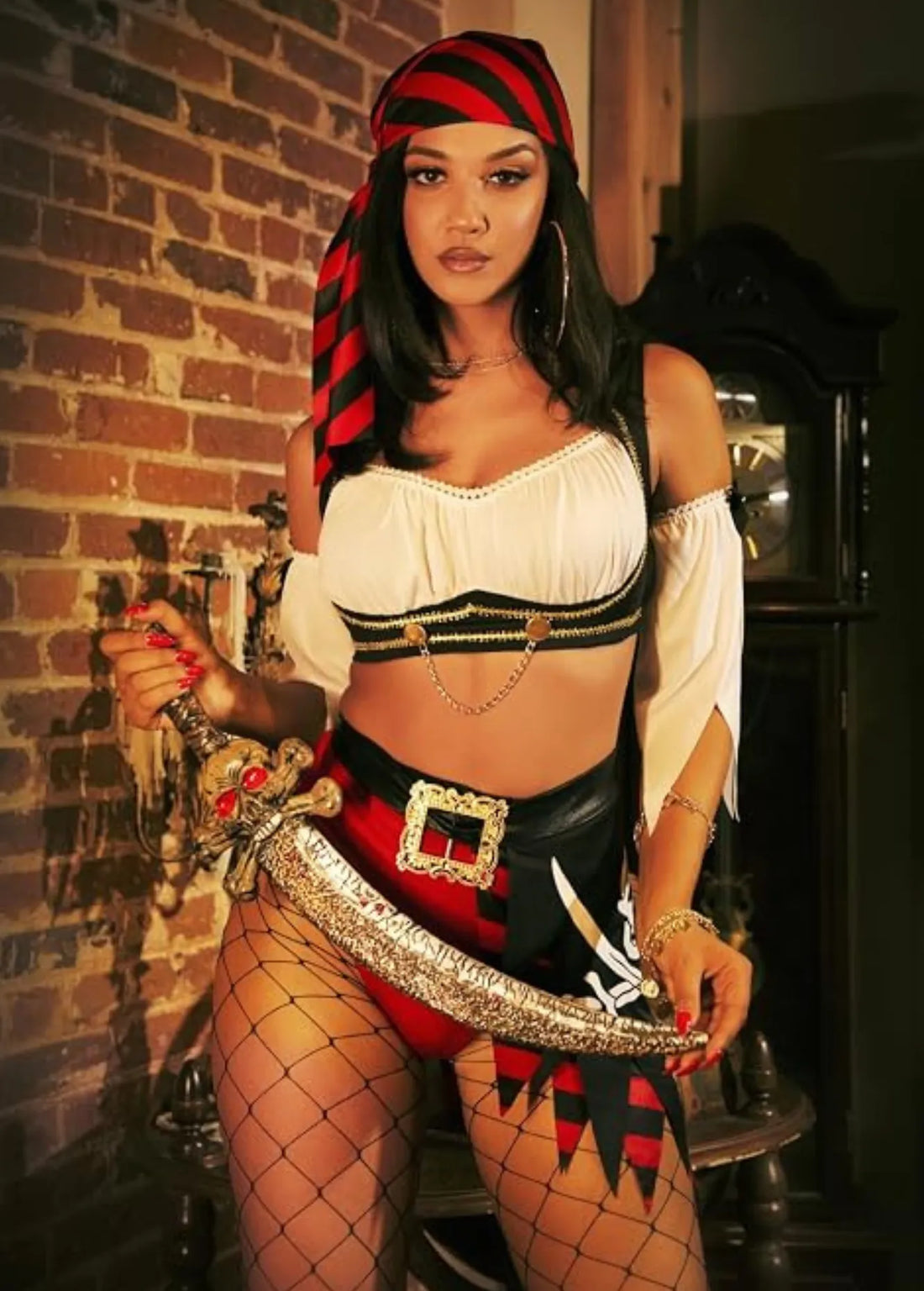 Sexy Pirate Roleplay Dress – Black &amp; Red Pirate Costume Outfit