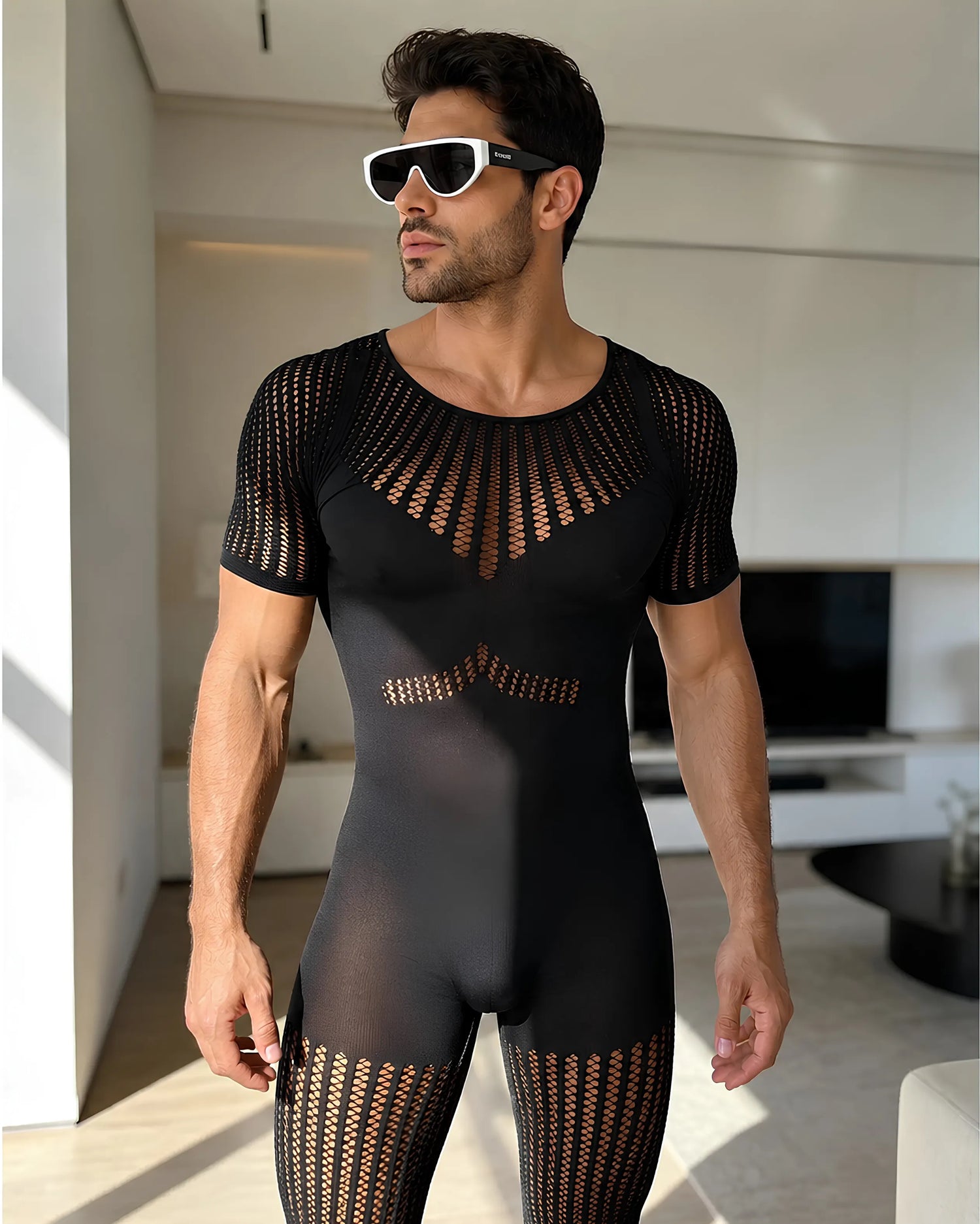 Men’s Black Full Body Fishnet Stocking