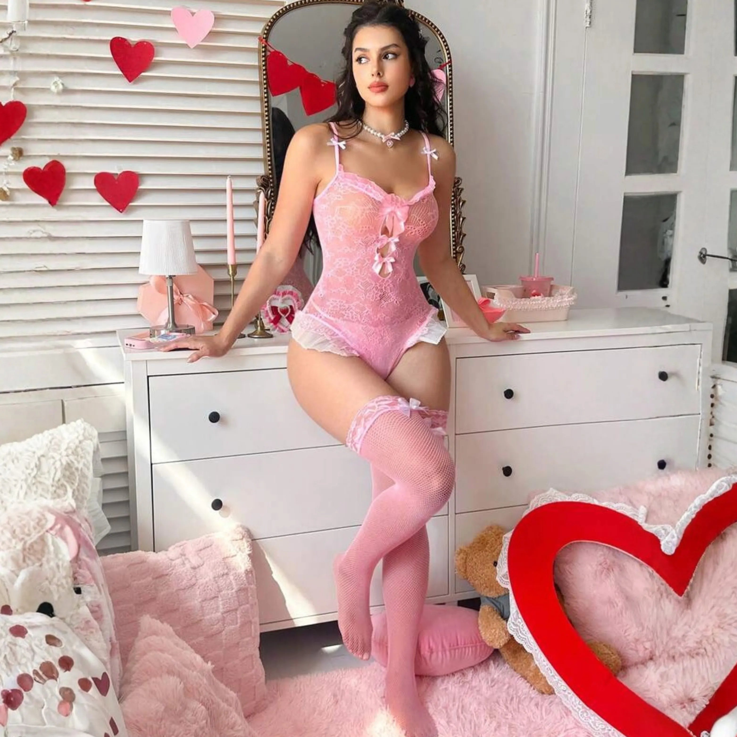 Cute Barbie Fishnet Bodysuit with stocking