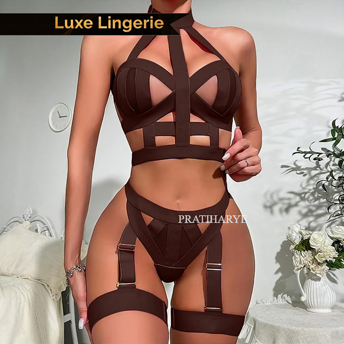 cut out halter garter set