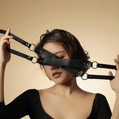 Cross Leather Blindfold Strap Mask