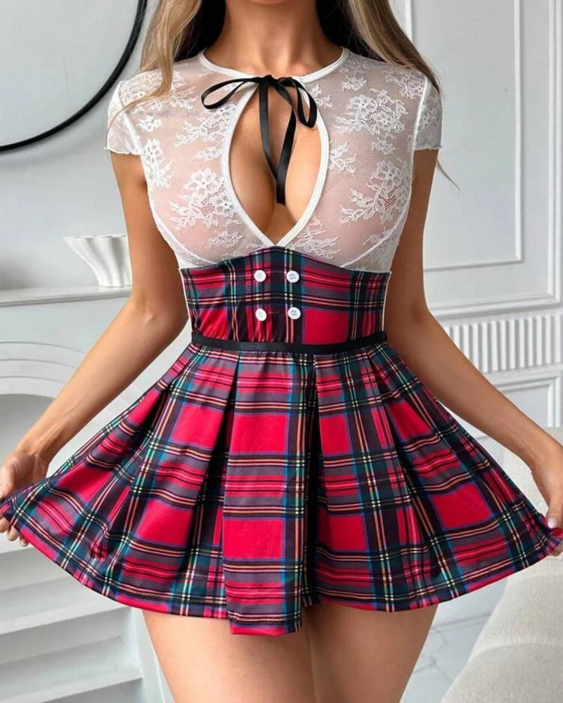 Sexy Lingerie Schoolgirl Roleplay Costume Dress - Red