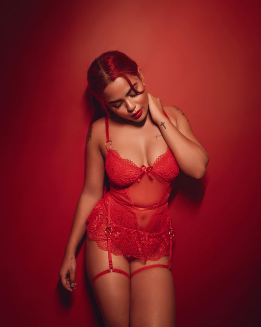 Pratiharye Ultimate Red Lace Bodysuit Lingerie