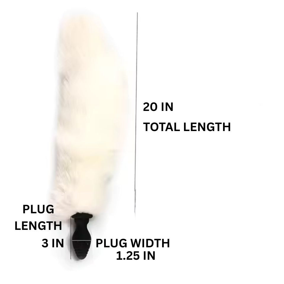Thick Vibrating Silicone Butt Plug White Fox Tail