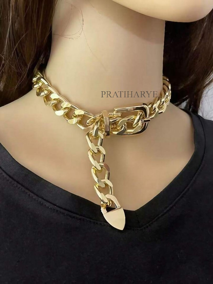 Alloy Neck Choker Chain With Belt Buckle