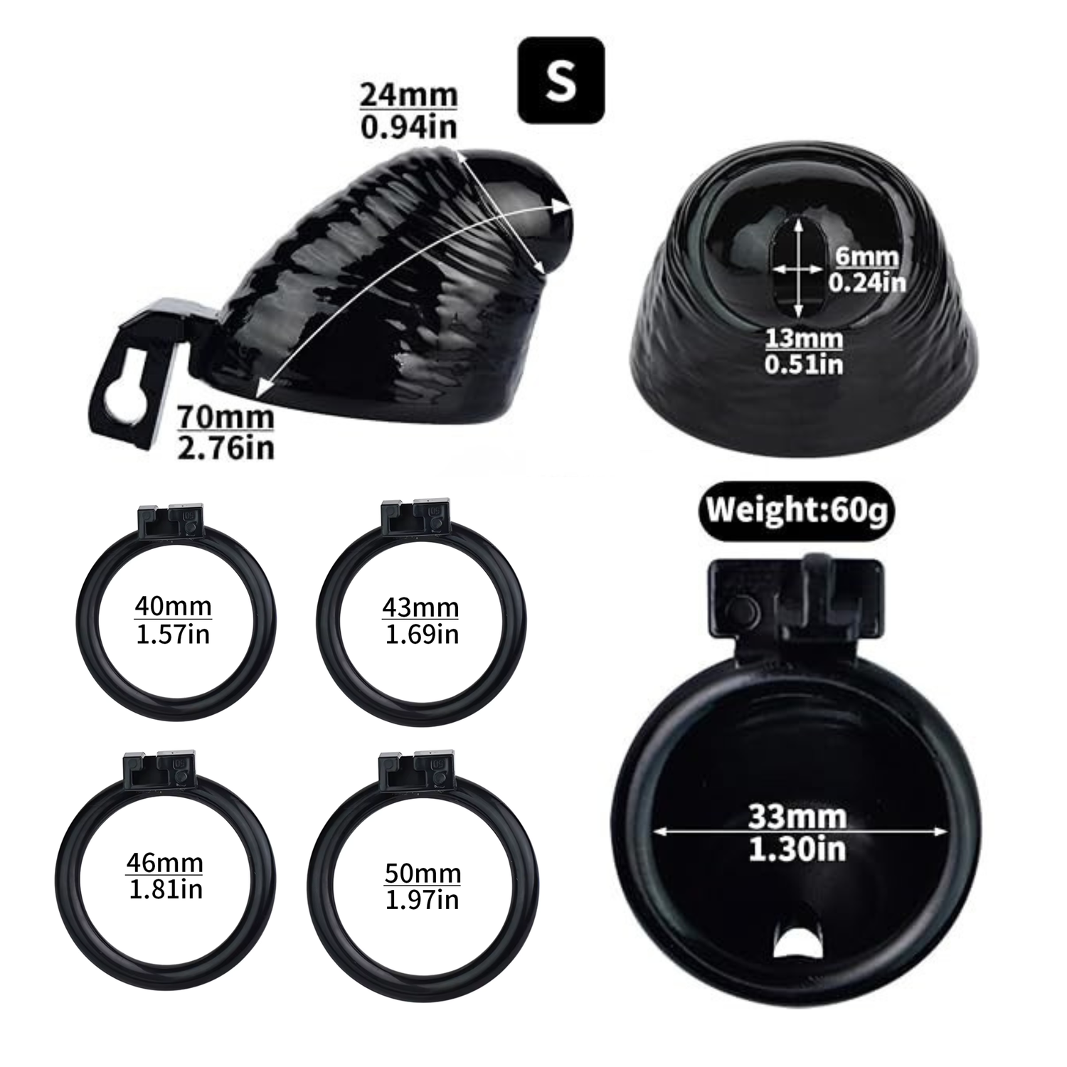 Premium PVC Ribbed Male Chastity Cage