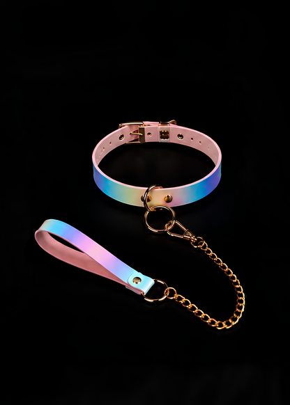 Premium Holographic BDSM Collar with Leash