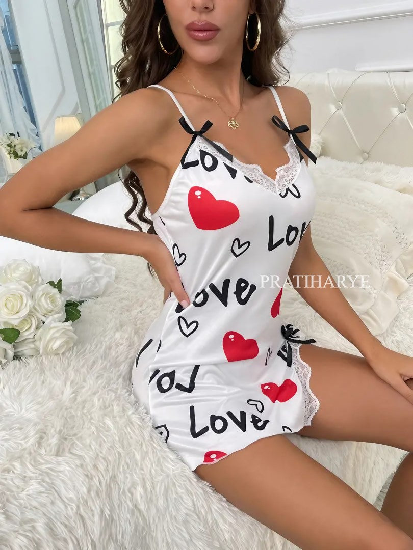 Love Printed Side Slit Chemise